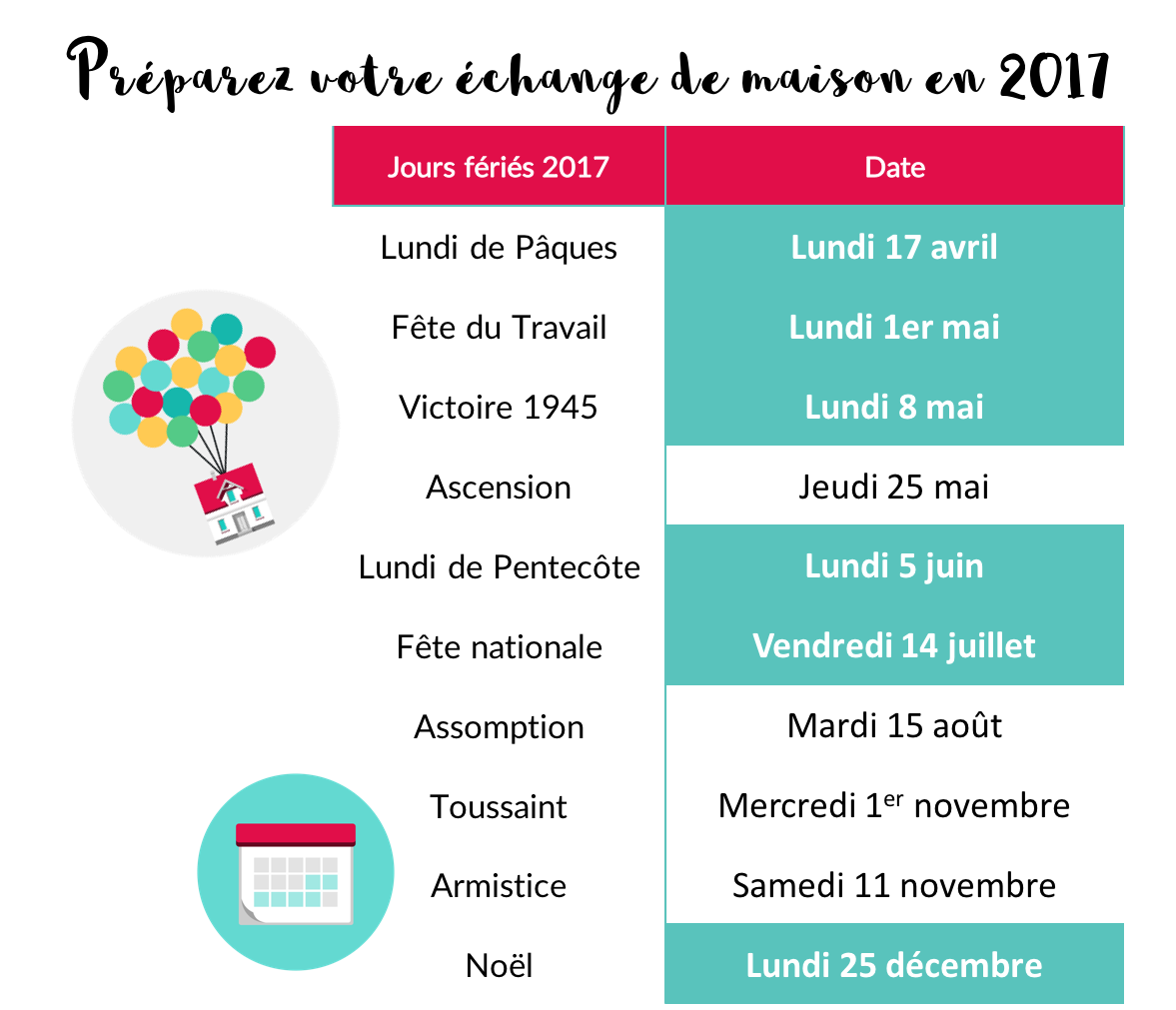 jours fériés 2017